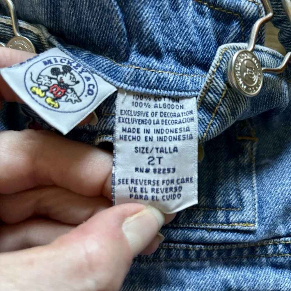 Vintage‎ Disney Mickey & Minnie Mouse Kids Denim Overalls 2T Toddler 90s Flowers
